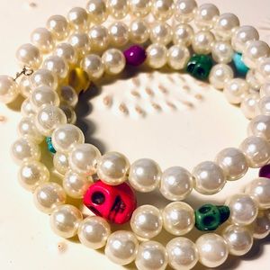 Skull and Pearls Wrap Bracelet